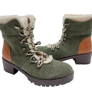 Skechers Boots Womens 8 Green Suede Leather Trail Troop Mid Calf Sherpa Hiking